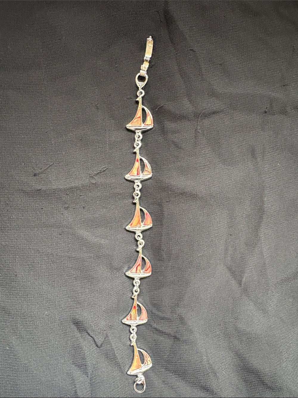 Silver Sailboat Charm Bracelet with Orange-Red Sails